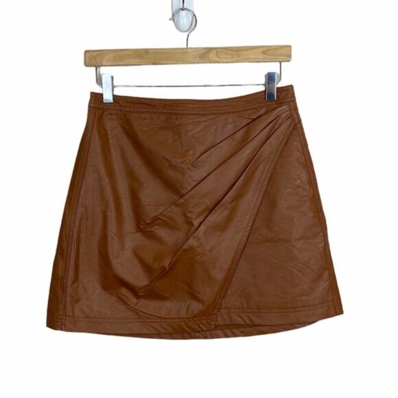 NEW Free People Fake Out Brown Faux Leather Vegan Wrap Skirt Size 2 - Picture 3 of 8